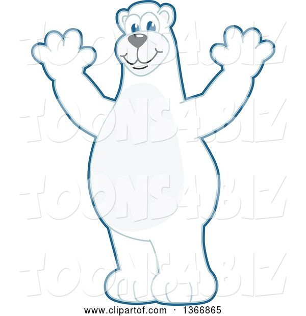 Vector Illustration of a Cartoon Polar Bear School Mascot Cheering