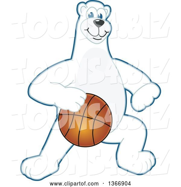Vector Illustration of a Cartoon Polar Bear School Mascot Dribbling a Basketball