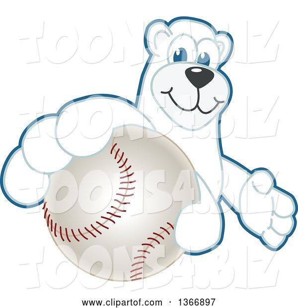 Vector Illustration of a Cartoon Polar Bear School Mascot Grabbing a Baseball