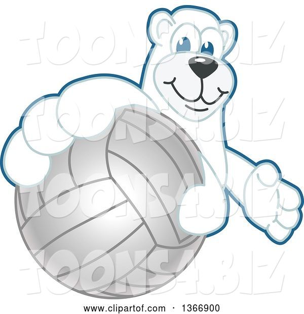 Vector Illustration of a Cartoon Polar Bear School Mascot Grabbing a Volleyball
