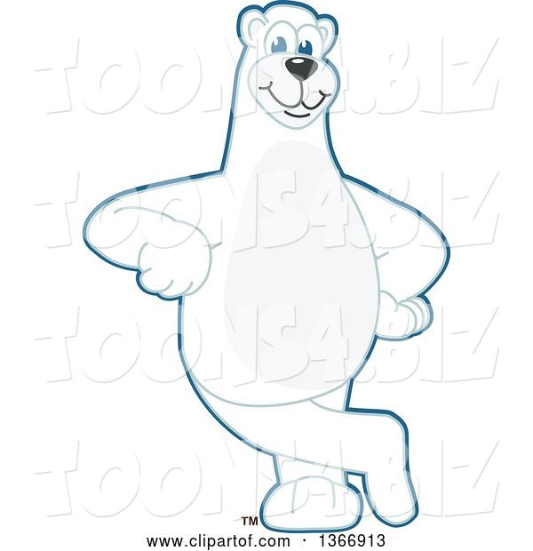 Vector Illustration of a Cartoon Polar Bear School Mascot Leaning