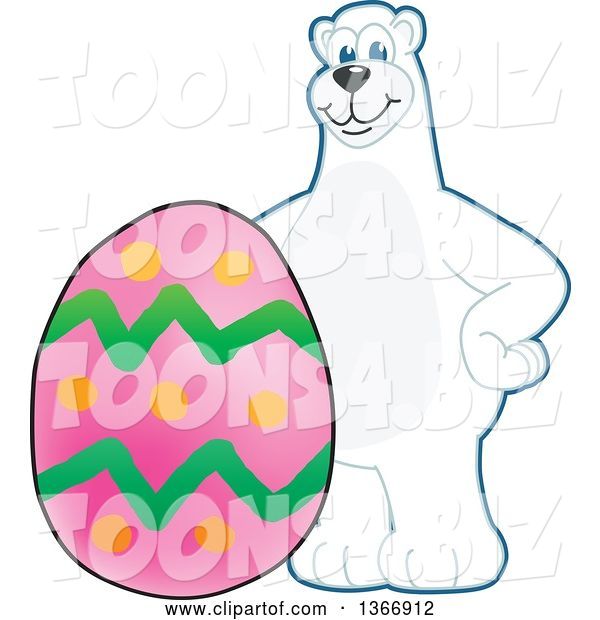Vector Illustration of a Cartoon Polar Bear School Mascot with an Easter Egg