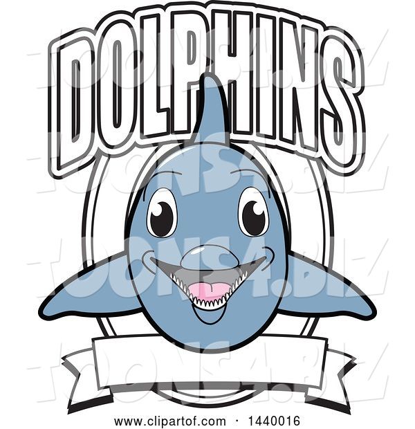 Vector Illustration of a Cartoon Porpoise Dolphin School Mascot Design with a Banner