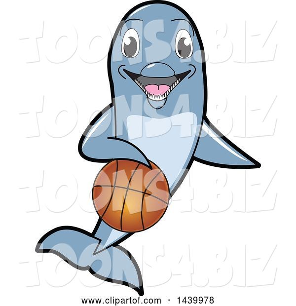 Vector Illustration of a Cartoon Porpoise Dolphin School Mascot Dribbling a Basketball
