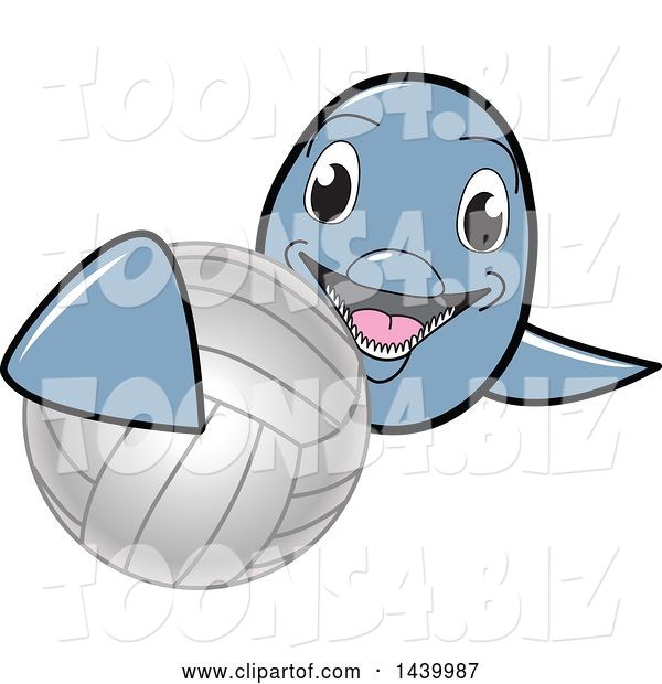 Vector Illustration of a Cartoon Porpoise Dolphin School Mascot Grabbing a Volleyball