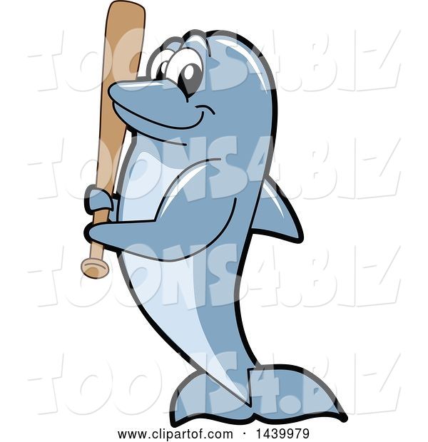 Vector Illustration of a Cartoon Porpoise Dolphin School Mascot Holding a Baseball Bat