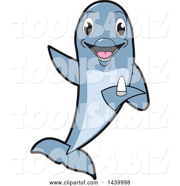 Vector Illustration of a Cartoon Porpoise Dolphin School Mascot Holding a Tooth