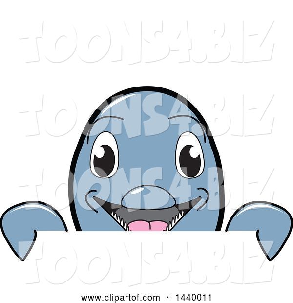 Vector Illustration of a Cartoon Porpoise Dolphin School Mascot Looking over a Sign