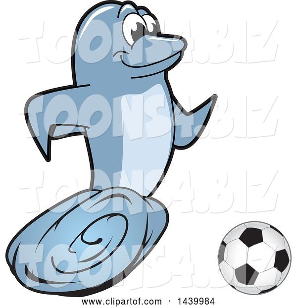 Vector Illustration of a Cartoon Porpoise Dolphin School Mascot Playing Soccer