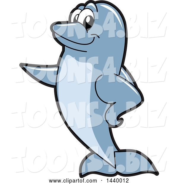 Vector Illustration of a Cartoon Porpoise Dolphin School Mascot Pointing