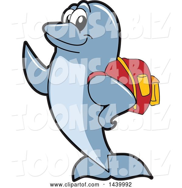Vector Illustration of a Cartoon Porpoise Dolphin School Mascot Student Wearing a Backpack