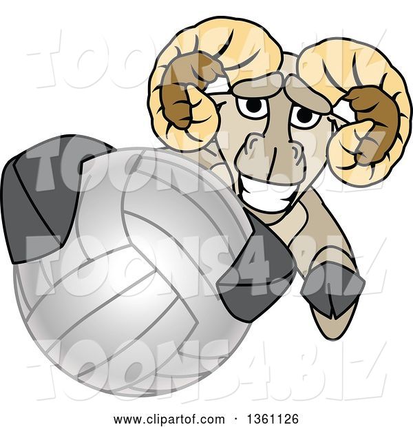 Vector Illustration of a Cartoon Ram Mascot Grabbing a Volleyball