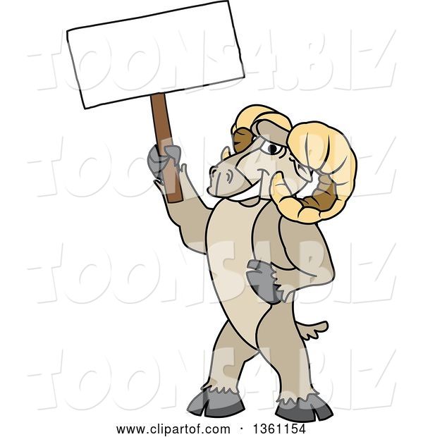 Vector Illustration of a Cartoon Ram Mascot Holding a Blank Sign