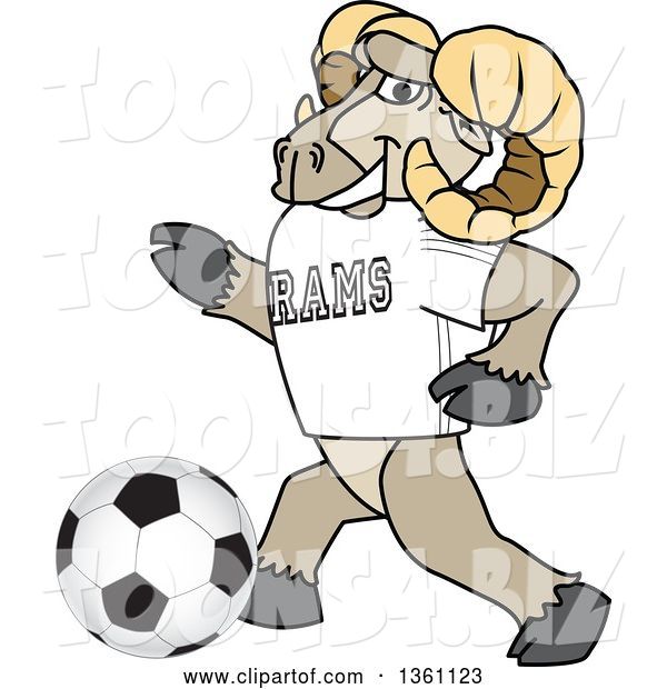 Vector Illustration of a Cartoon Ram Mascot Playing Soccer