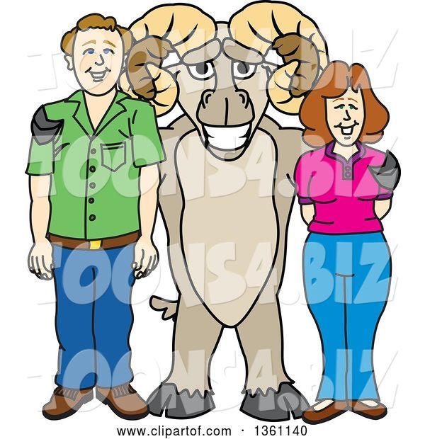 Vector Illustration of a Cartoon Ram Mascot Posing with Parents