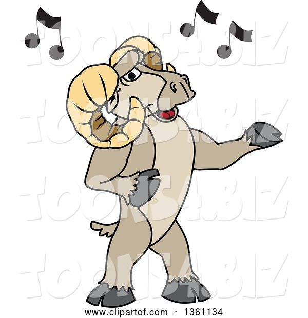 Vector Illustration of a Cartoon Ram Mascot Singing
