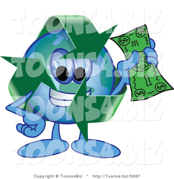 Vector Illustration of a Cartoon Recycle Mascot Holding Cash