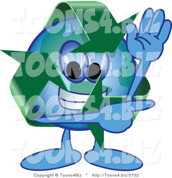Vector Illustration of a Cartoon Recycle Mascot Waving and Pointing