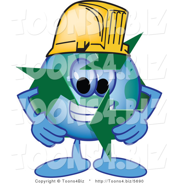 Vector Illustration of a Cartoon Recycle Mascot Wearing a Hard Hat