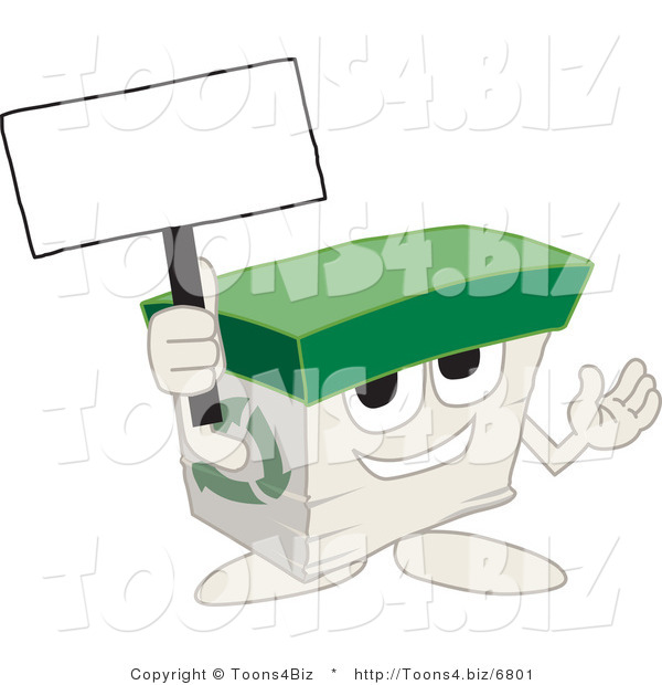 Vector Illustration of a Cartoon Recycled Paper Box Mascot Holding a Blank Sign