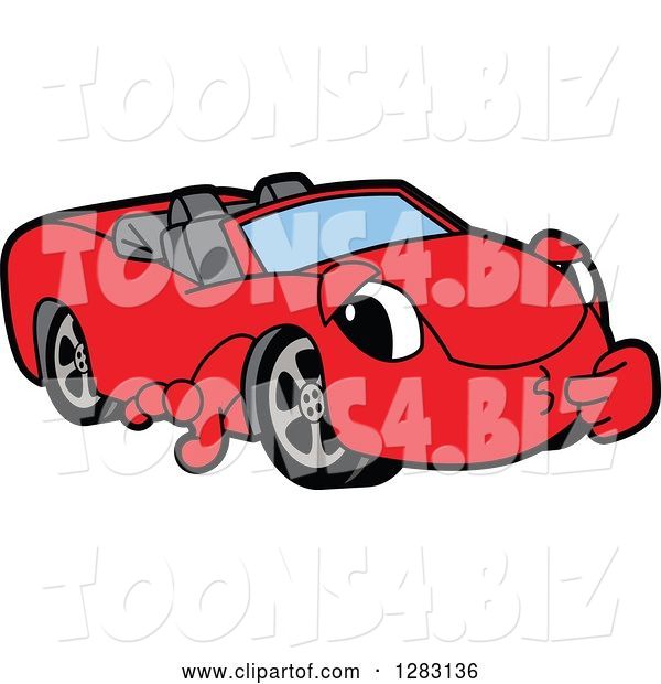 Vector Illustration of a Cartoon Red Convertible Car Mascot Thinking