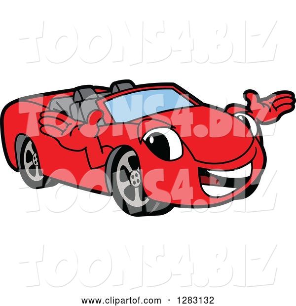 Vector Illustration of a Cartoon Red Convertible Car Mascot Welcoming