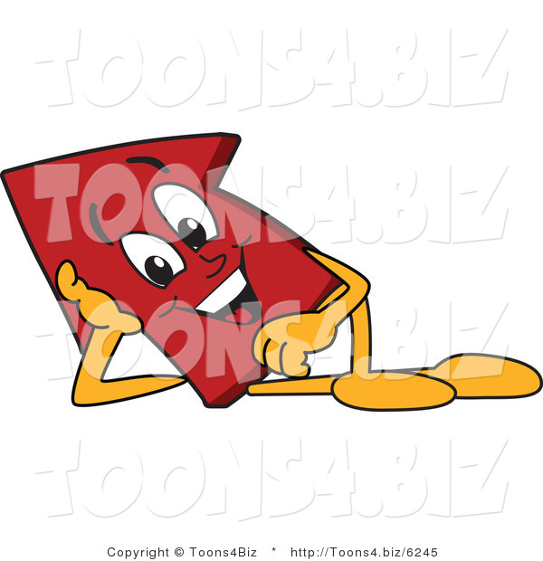 Vector Illustration of a Cartoon Red up Arrow Mascot Reclined