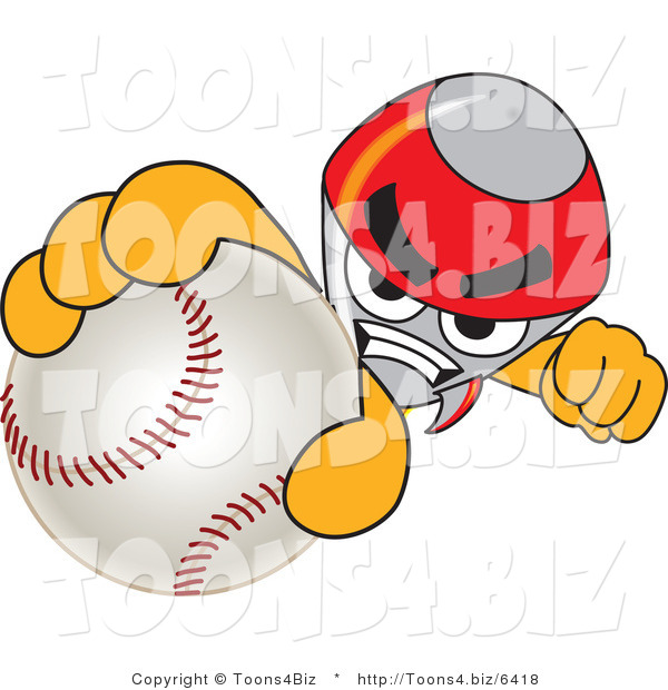 Vector Illustration of a Cartoon Rocket Mascot Grabbing a Baseball