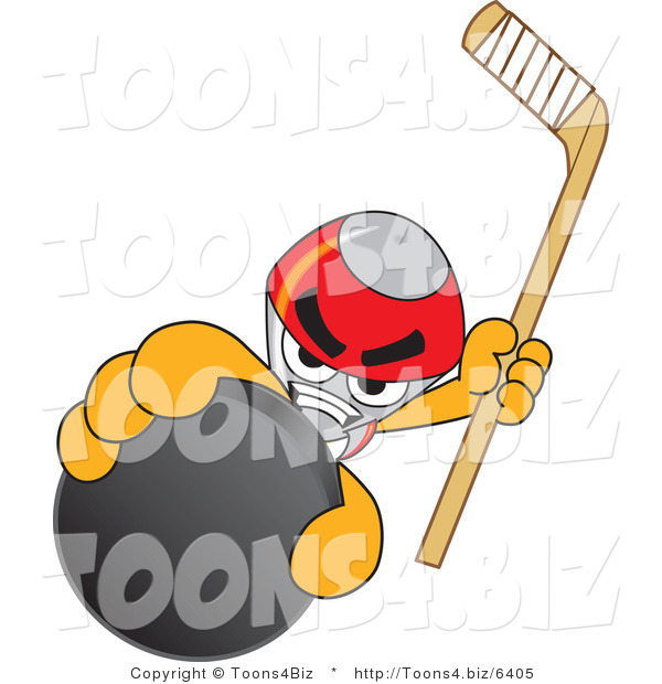 Vector Illustration of a Cartoon Rocket Mascot Grabbing a Hockey Puck