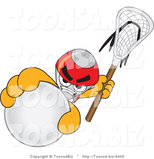 Vector Illustration of a Cartoon Rocket Mascot Grabbing a Lacrosse Ball