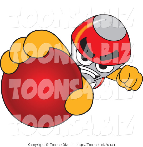 Vector Illustration of a Cartoon Rocket Mascot Grabbing a Red Ball