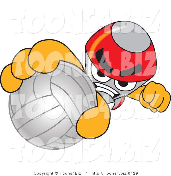 Vector Illustration of a Cartoon Rocket Mascot Grabbing a Volleyball