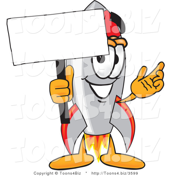 Vector Illustration of a Cartoon Rocket Mascot Holding a Blank Sign