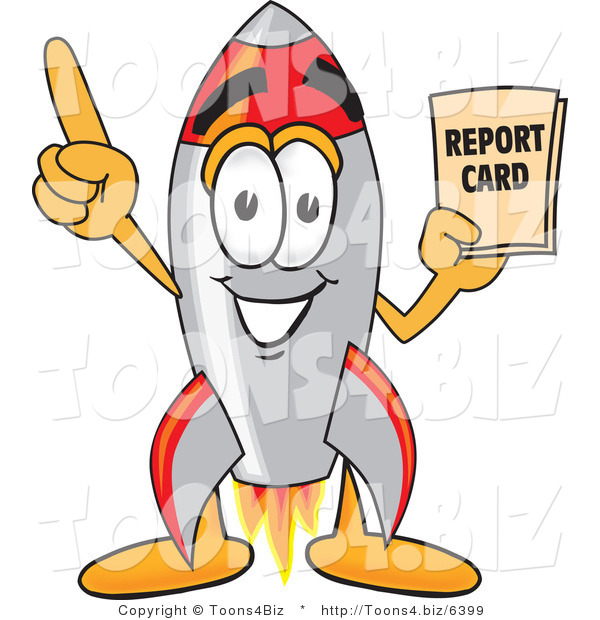 Vector Illustration of a Cartoon Rocket Mascot Holding a Report Card