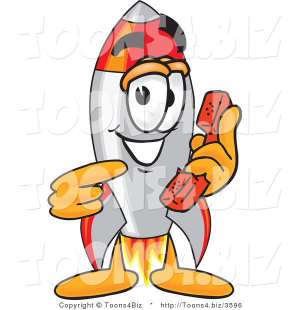 Vector Illustration of a Cartoon Rocket Mascot Holding a Telephone
