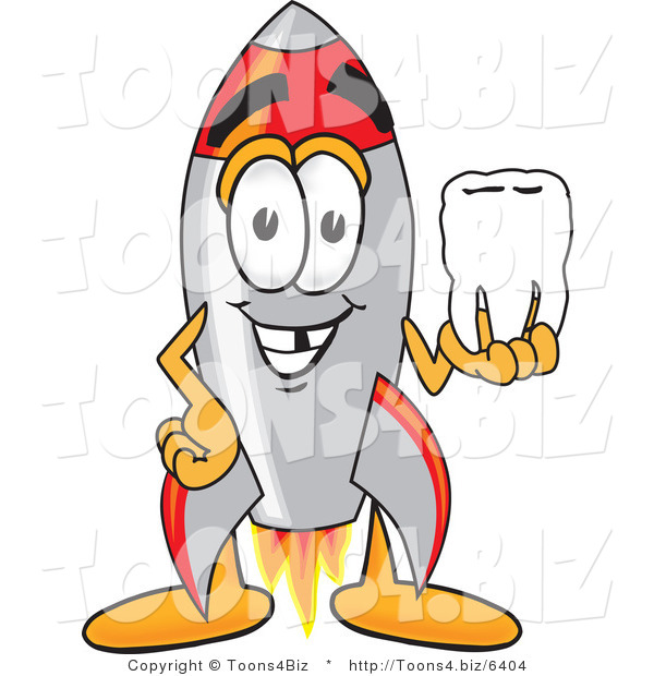 Vector Illustration of a Cartoon Rocket Mascot Holding a Tooth