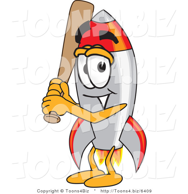 Vector Illustration of a Cartoon Rocket Mascot Playing Baseball