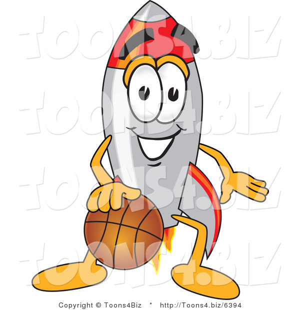 Vector Illustration of a Cartoon Rocket Mascot Playing Basketball