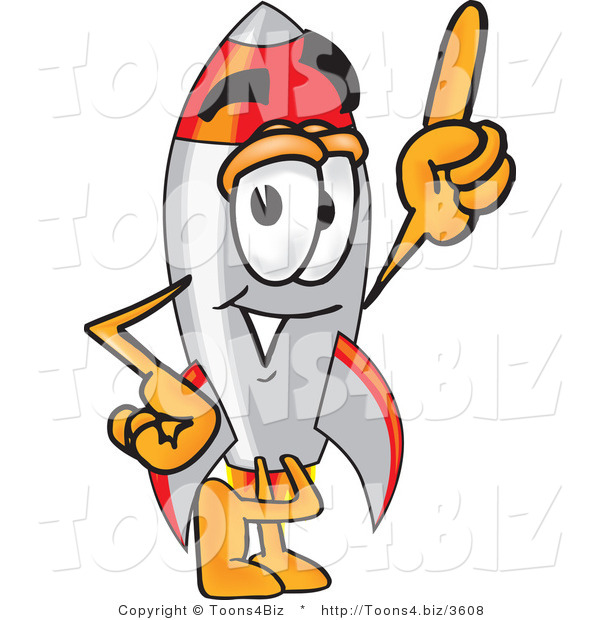 Vector Illustration of a Cartoon Rocket Mascot Pointing Upwards