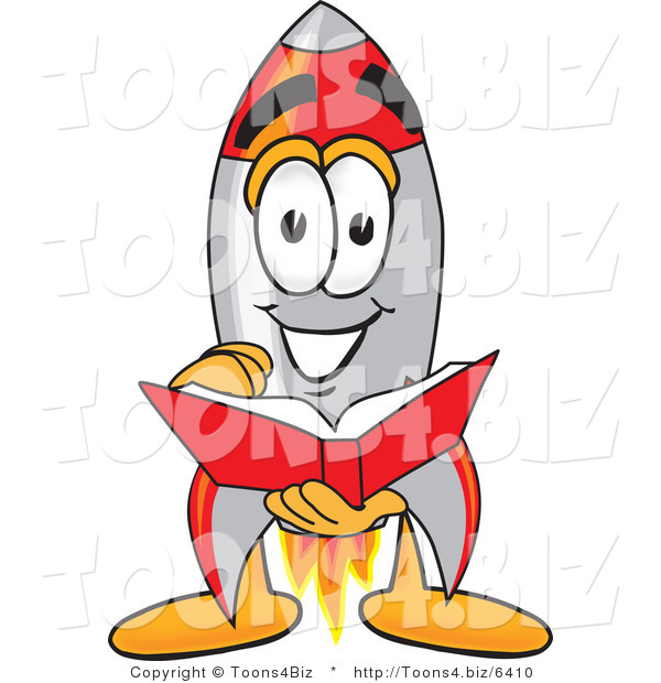 Vector Illustration of a Cartoon Rocket Mascot Reading a Book