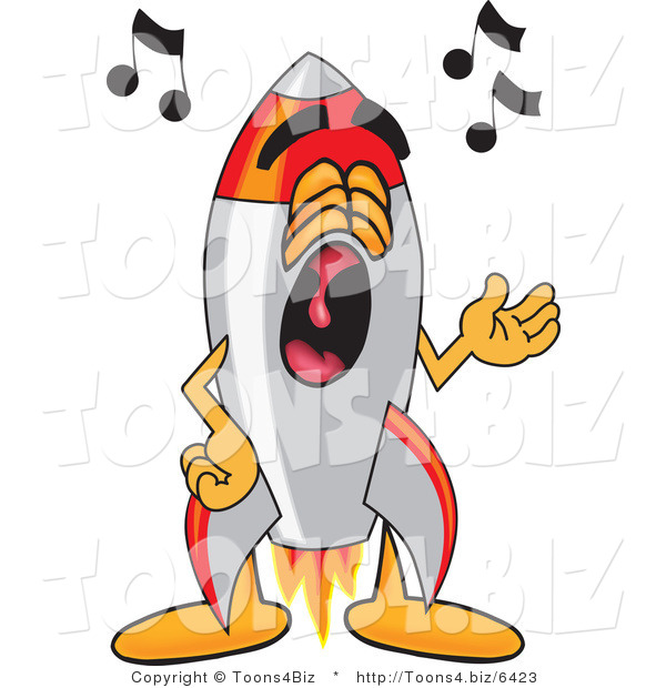 Vector Illustration of a Cartoon Rocket Mascot Singing