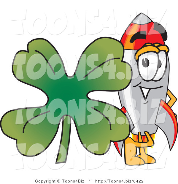 Vector Illustration of a Cartoon Rocket Mascot with a Clover