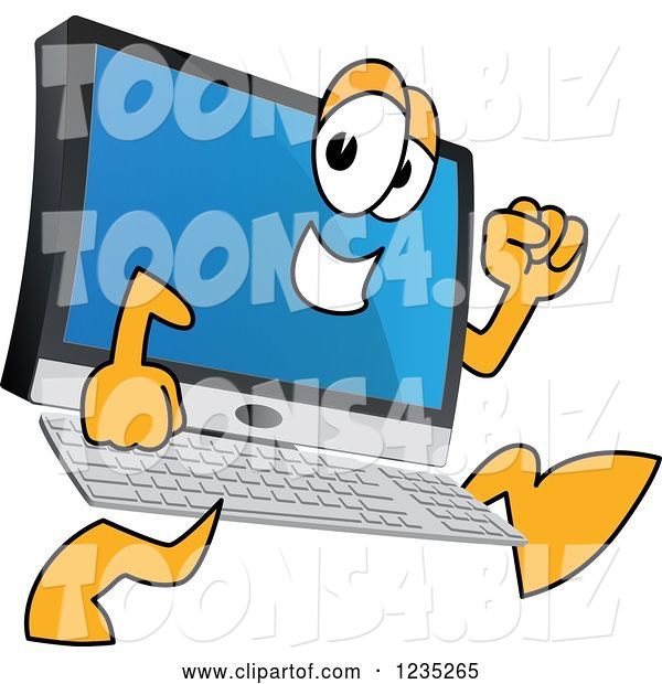 Vector Illustration of a Cartoon Running PC Computer Mascot