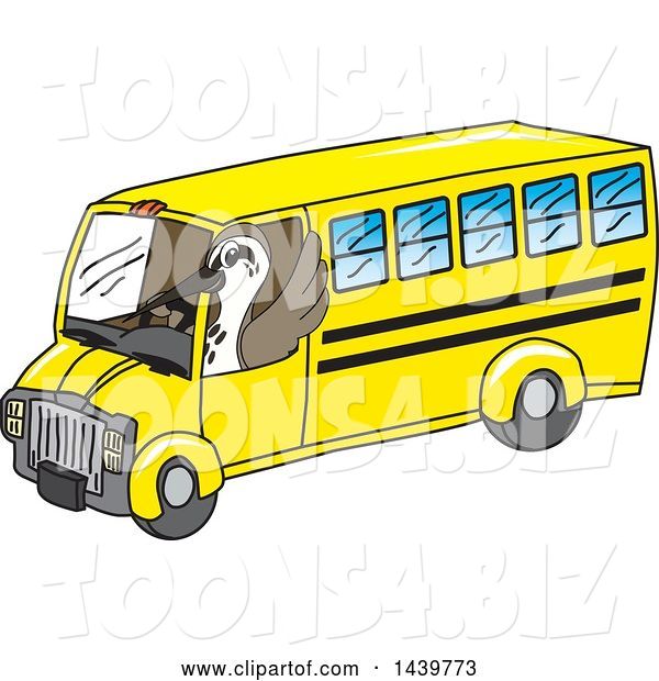 Vector Illustration of a Cartoon Sandpiper Bird School Mascot Driving a School Bus