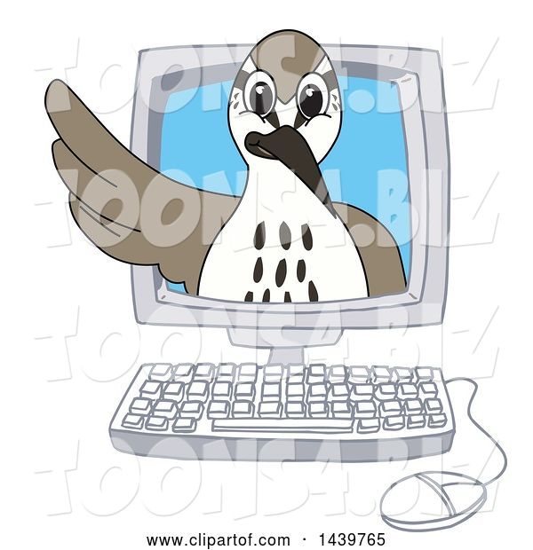 Vector Illustration of a Cartoon Sandpiper Bird School Mascot Emerging from a Computer Screen