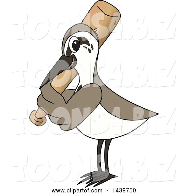 Vector Illustration of a Cartoon Sandpiper Bird School Mascot Playing Baseball