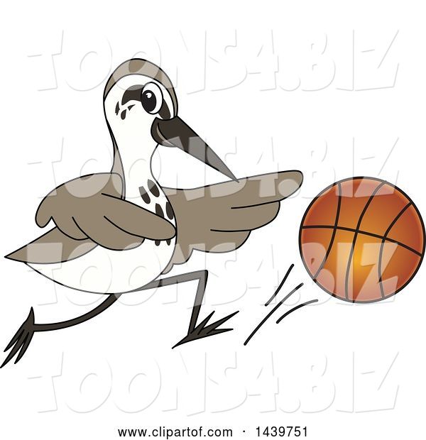 Vector Illustration of a Cartoon Sandpiper Bird School Mascot Playing Basketball