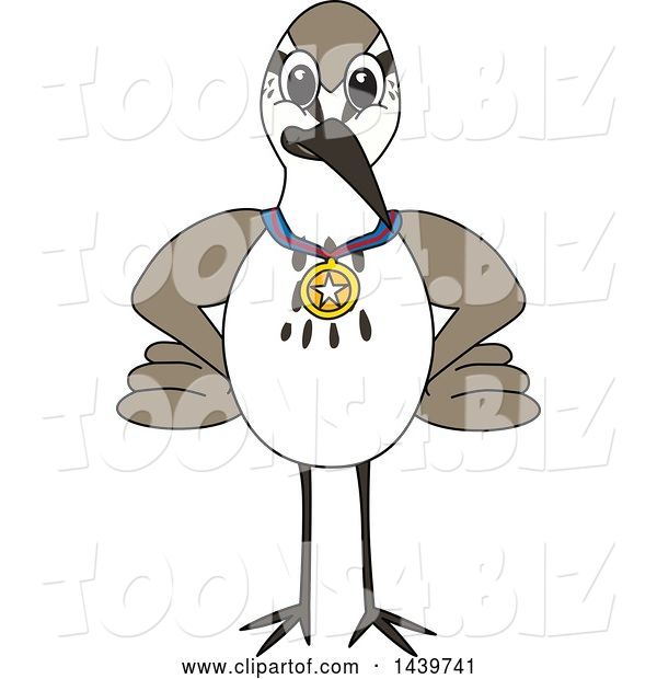 Vector Illustration of a Cartoon Sandpiper Bird School Mascot Wearing a Sports Medal