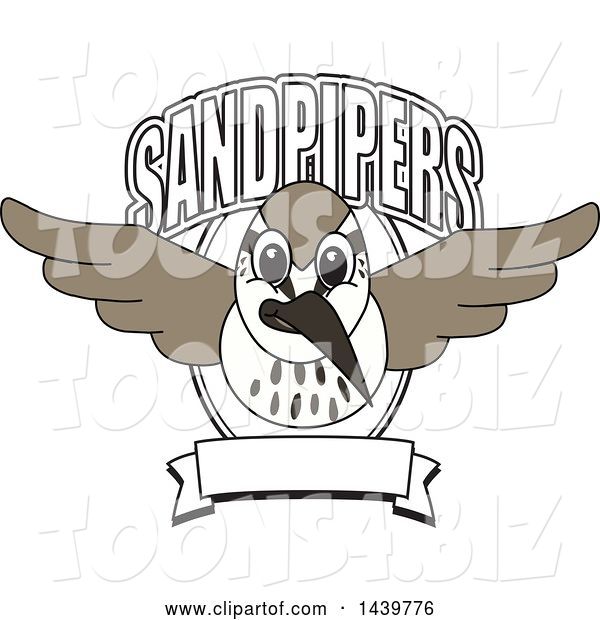 Vector Illustration of a Cartoon Sandpiper Bird School Mascot with Text and a Banner