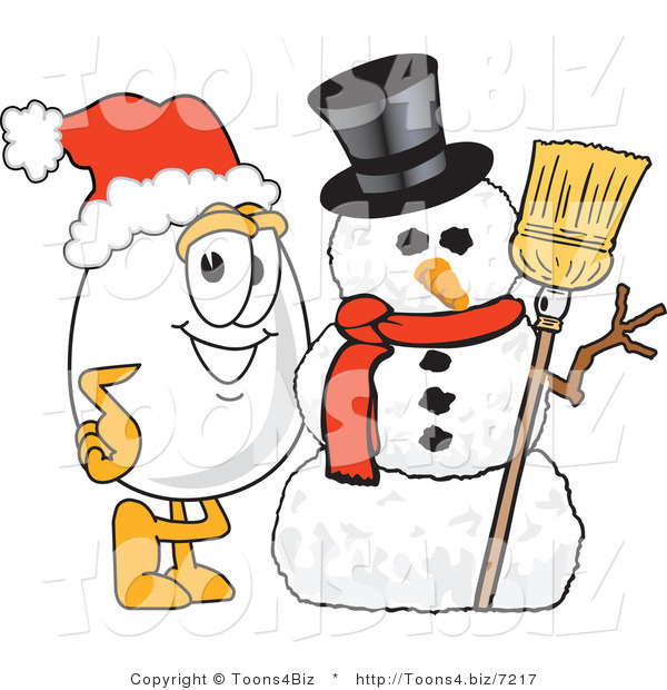 Vector Illustration of a Cartoon Santa Egg Character Standing Beside a Christmas Snowman